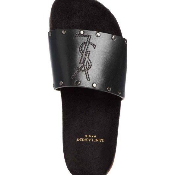 SAINT LAURENT Jimmy Logo Stud Slide Sandals - Picture 2 of 4